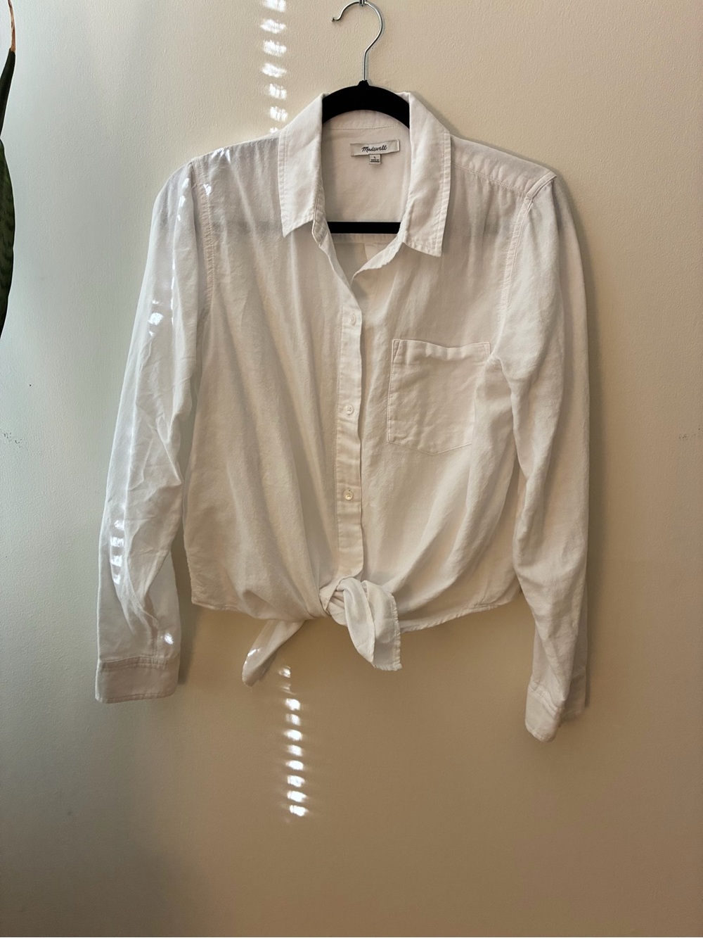 Madewell White Button-Up Shirt with tie front